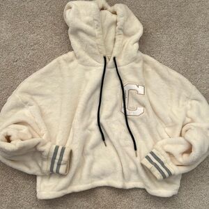 Champion Cream Fleece Crop Top Hoodie